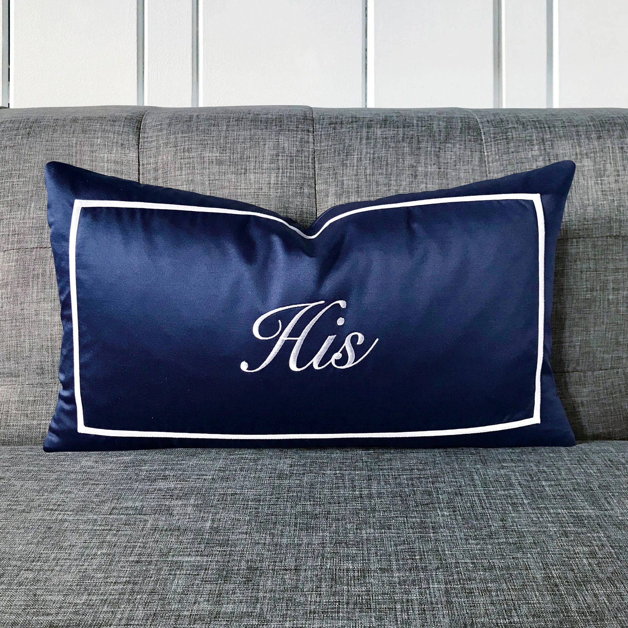 Blue Satin "His" Boudoir Pillow Cover 13x22