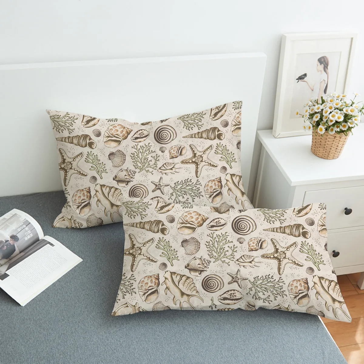 Brown Seashells Bedding Set