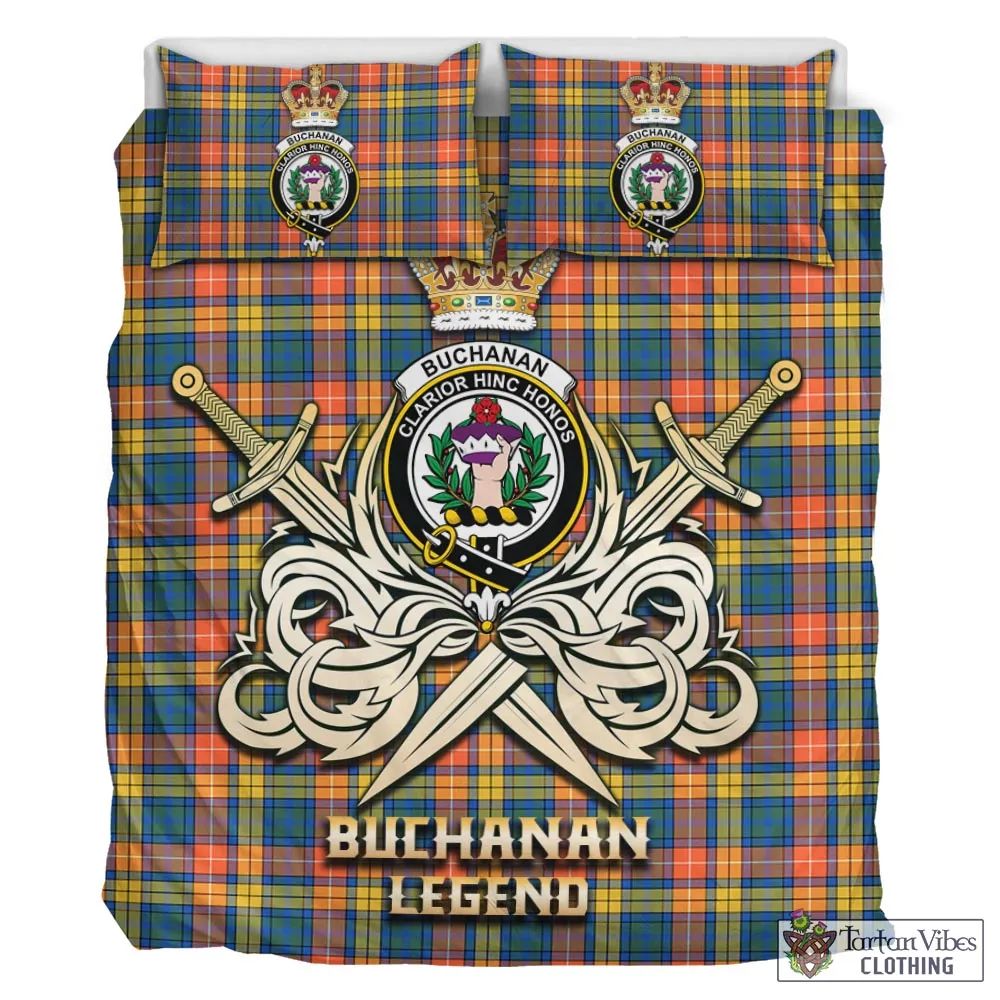 Buchanan Ancient Tartan Bedding Set with Clan Crest and the Golden Sword of Courageous Legacy