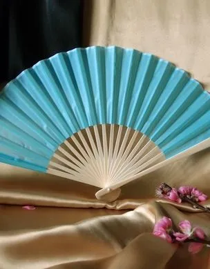 BULK PACK (50) 9" Water Blue Silk Hand Fans for Weddings