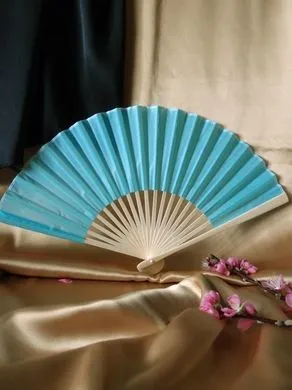 BULK PACK (50) 9" Water Blue Silk Hand Fans for Weddings