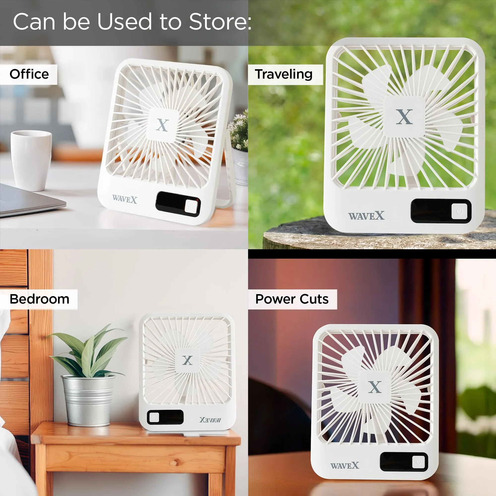 Candes Digital Portable Mini Fan | Rechargeable USB Fan with 5 Speeds | Portable Fan for Office Home Travel 4-6 Hours Running 2000mAh Battery | Small Fan with 180° Tilt Angle | 1 Yr warranty | White