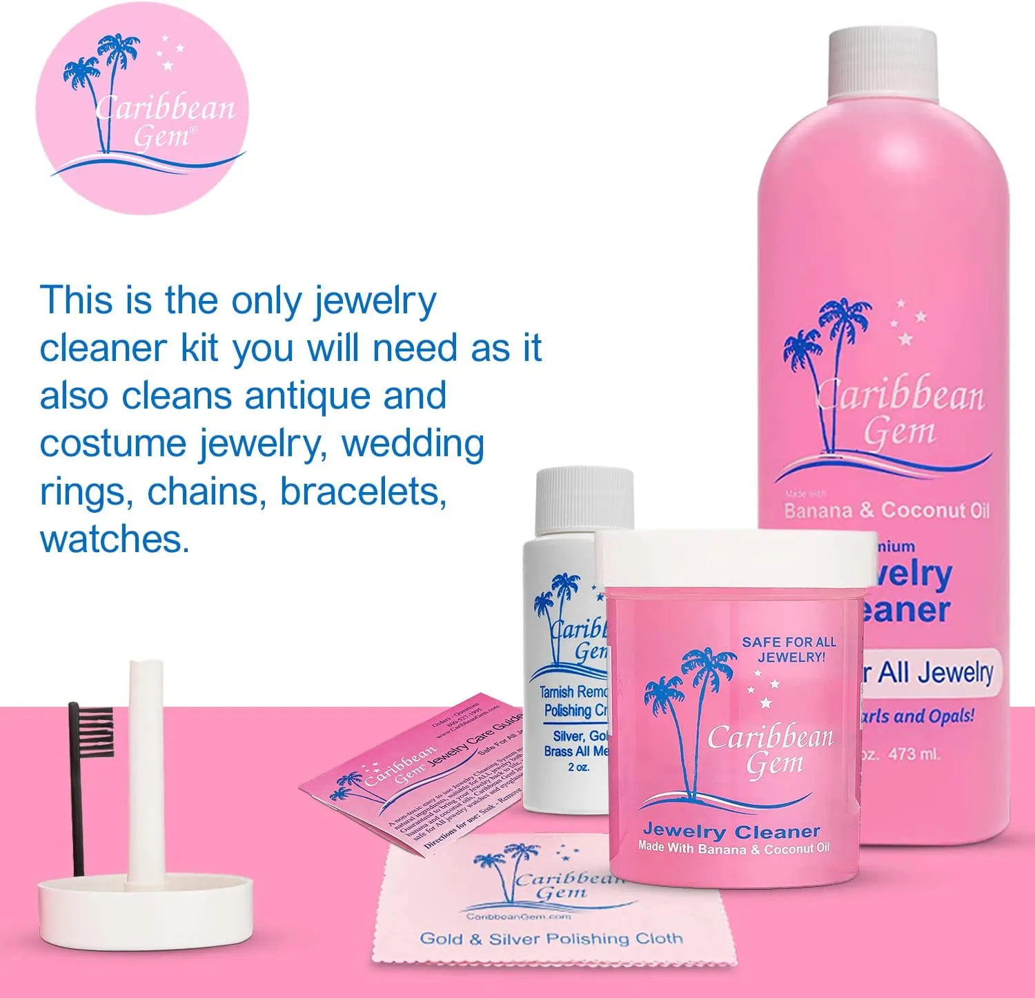 Caribbean Gem Ultra Jewelry Cleaner Kit with Cloths - Now with (Free USA Shipping)