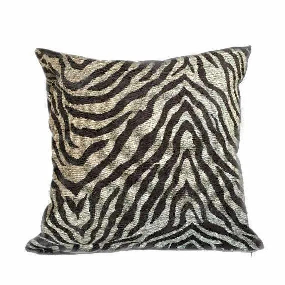 (CLEARANCE) Dark Brown Beige Tiger Animal Stripe Chenille Pillow Cover