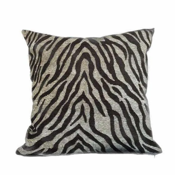 (CLEARANCE) Dark Brown Beige Tiger Animal Stripe Chenille Pillow Cover