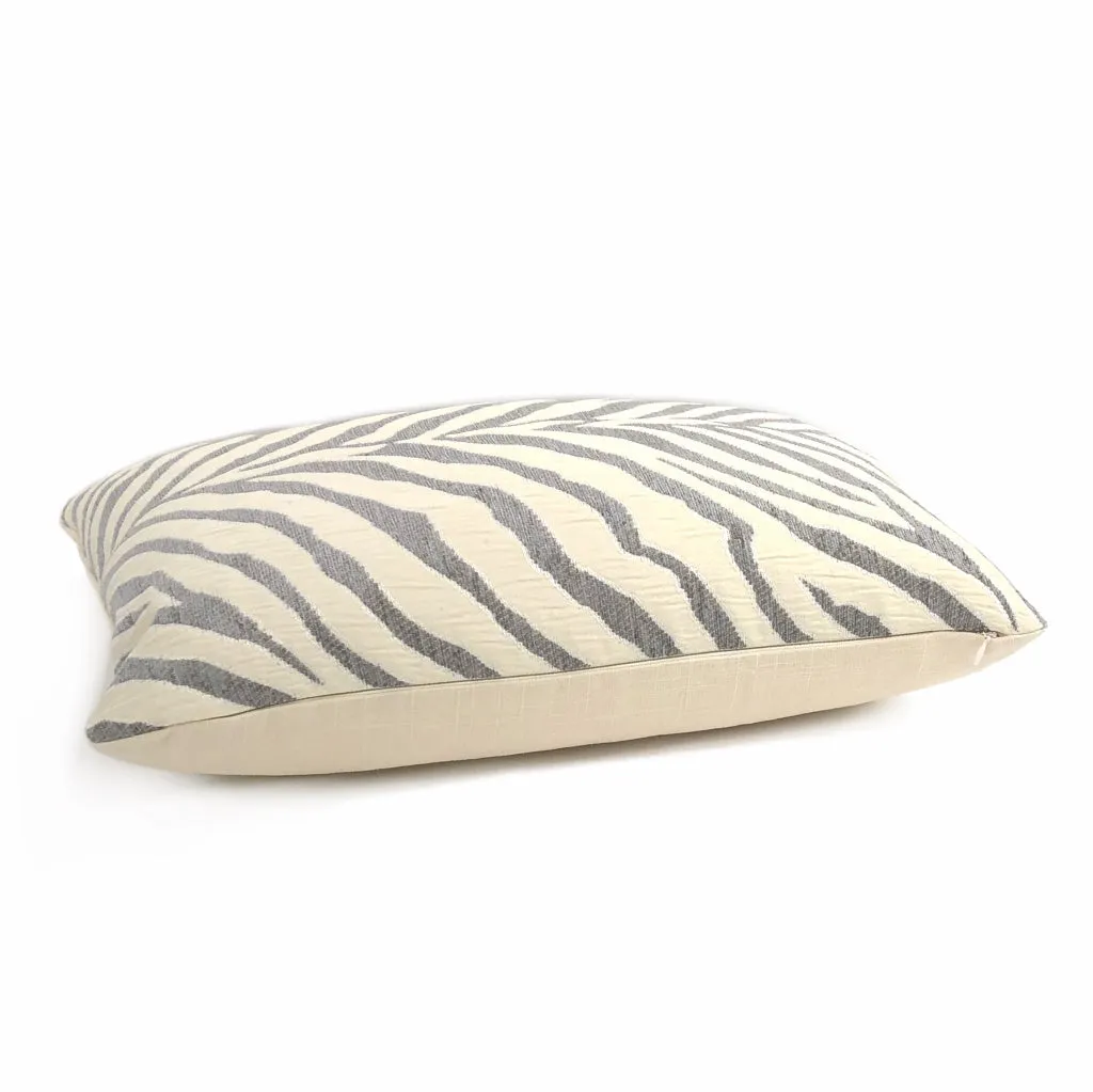 (CLEARANCE) Gray Cream Tiger Zebra Stripes Upholstery Chenille Pillow Cover