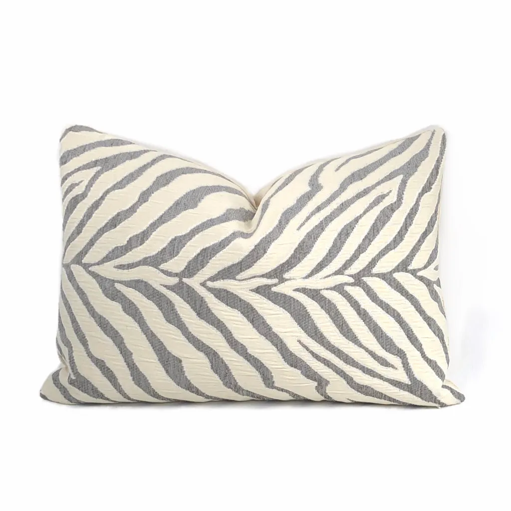 (CLEARANCE) Gray Cream Tiger Zebra Stripes Upholstery Chenille Pillow Cover