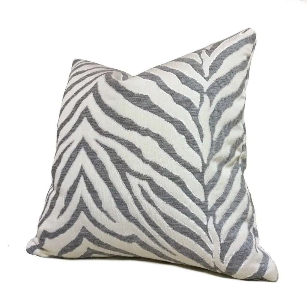 (CLEARANCE) Gray Cream Tiger Zebra Stripes Upholstery Chenille Pillow Cover