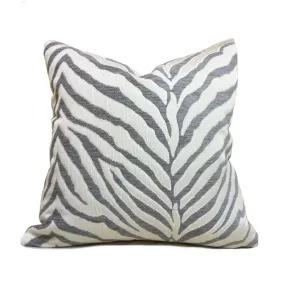 (CLEARANCE) Gray Cream Tiger Zebra Stripes Upholstery Chenille Pillow Cover