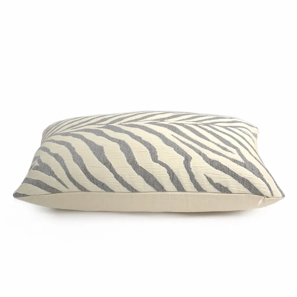 (CLEARANCE) Gray Cream Tiger Zebra Stripes Upholstery Chenille Pillow Cover