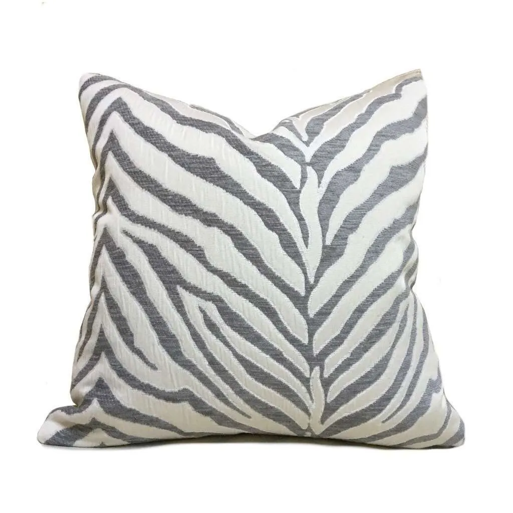 (CLEARANCE) Gray Cream Tiger Zebra Stripes Upholstery Chenille Pillow Cover