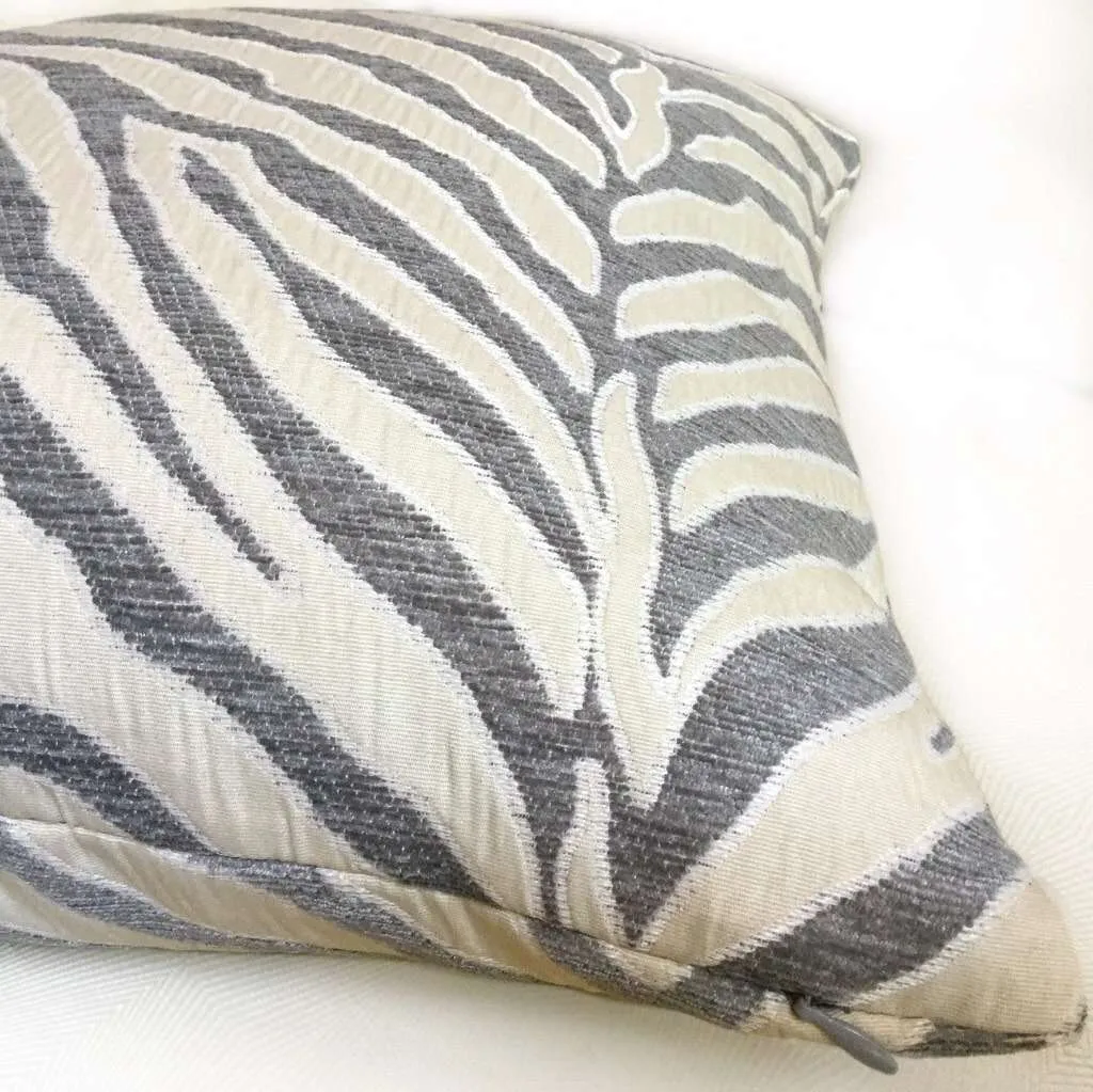 (CLEARANCE) Gray Cream Tiger Zebra Stripes Upholstery Chenille Pillow Cover