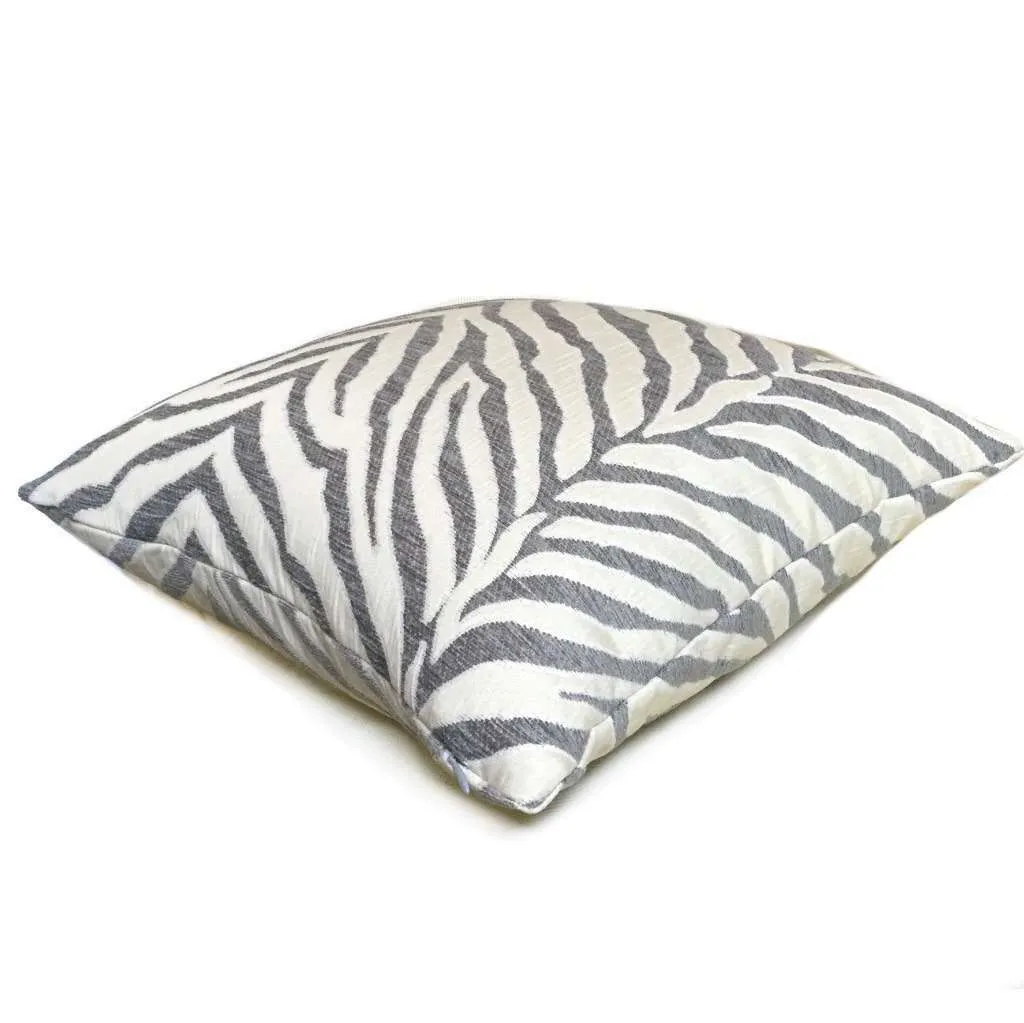 (CLEARANCE) Gray Cream Tiger Zebra Stripes Upholstery Chenille Pillow Cover