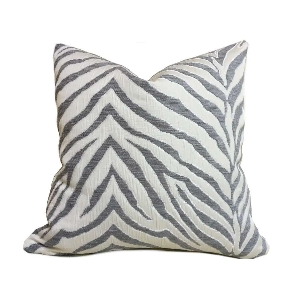 (CLEARANCE) Gray Cream Tiger Zebra Stripes Upholstery Chenille Pillow Cover