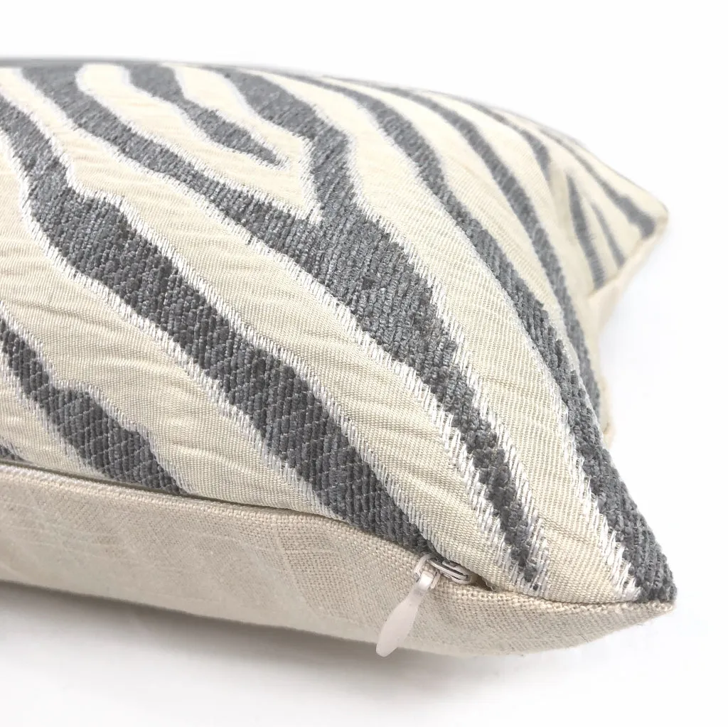 (CLEARANCE) Gray Cream Tiger Zebra Stripes Upholstery Chenille Pillow Cover