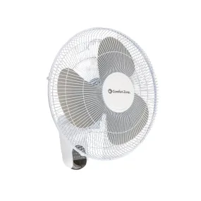 Comfort Zone 16” 3-Speed Wall Mount Fan with Remote in White