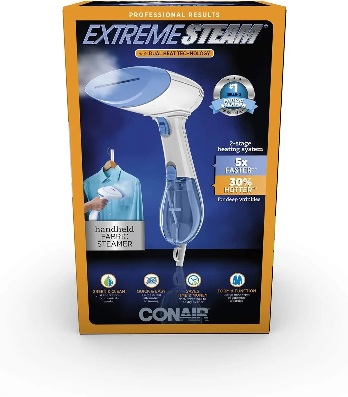 Conair ExtremeSteam Hand Held Fabric Steamer with Dual Heat, White/Blue - GS23X