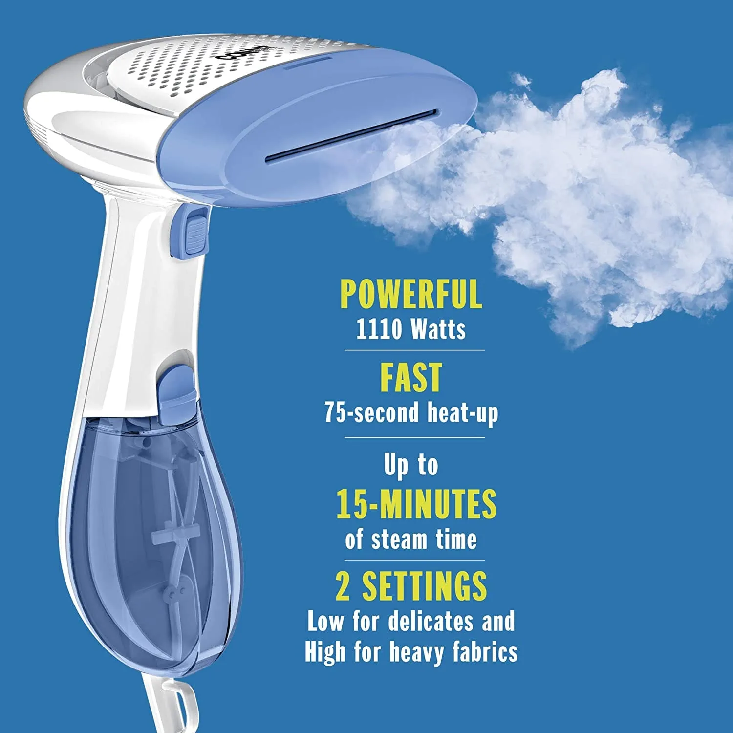 Conair ExtremeSteam Hand Held Fabric Steamer with Dual Heat, White/Blue - GS23X