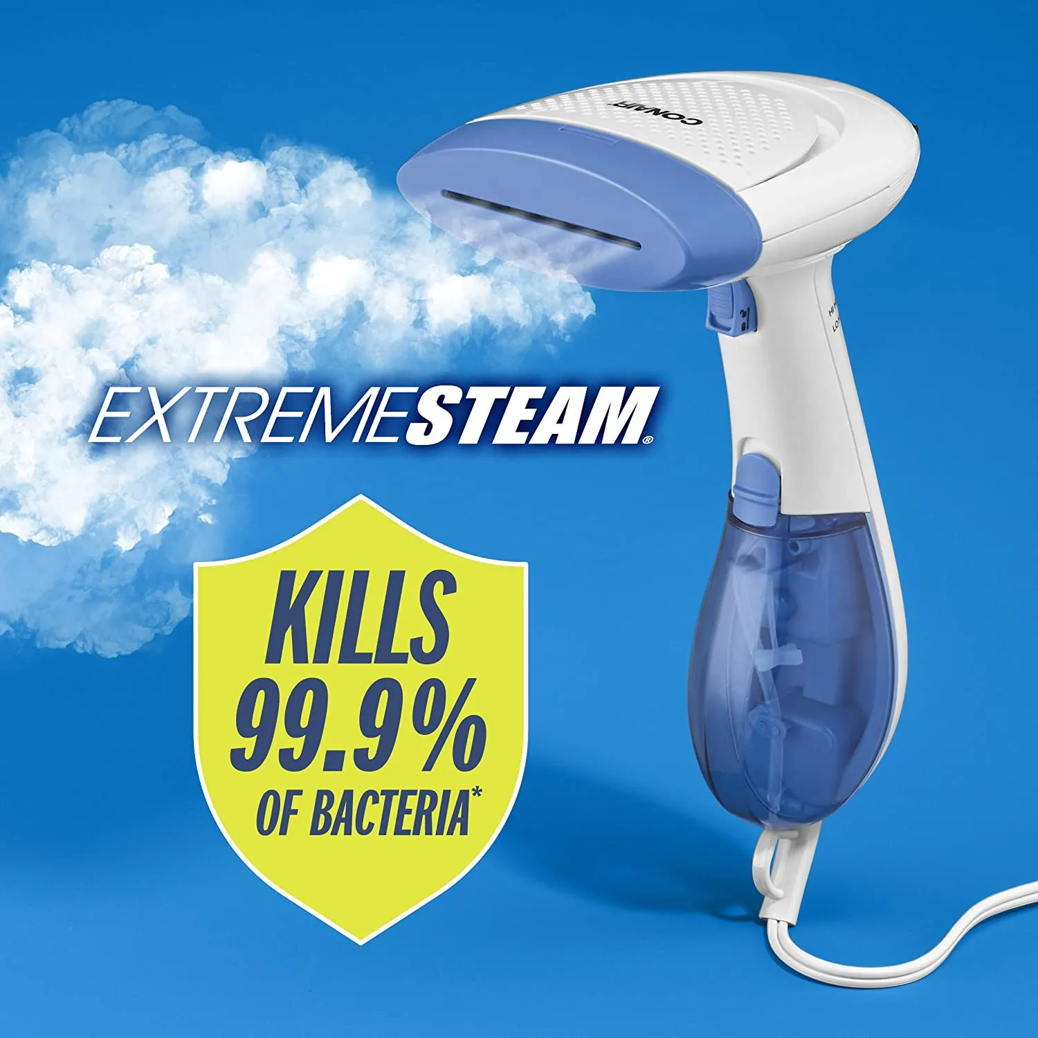 Conair ExtremeSteam Hand Held Fabric Steamer with Dual Heat, White/Blue - GS23X