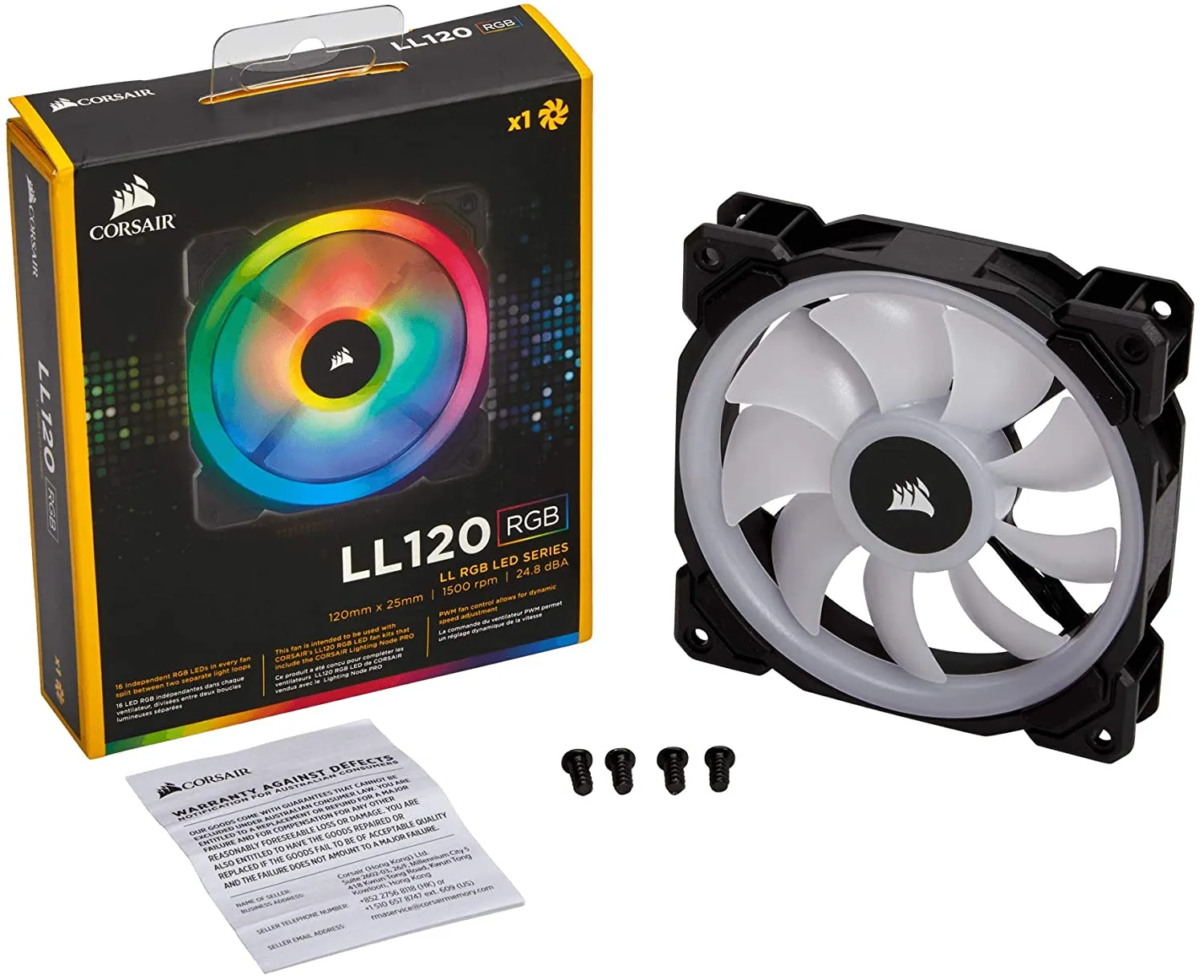 Corsair LL120 12cm PWM RGB Case Fan, 16 LED RGB Dual Light Loop, Hydraulic Bearing, Single Fan Expansion Pack, 120mm Case Fan