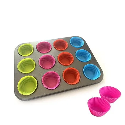 Cupcake Tray With Silicone Liners and Brush Set