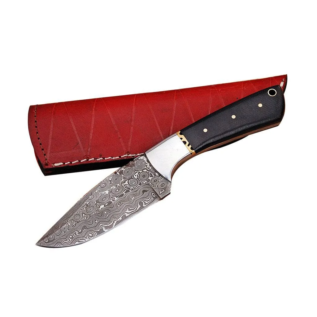 Damascus Skinning Knife Rain Drop Pattern Micarta Wood Handle KSK1304DBRN