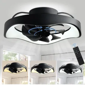 Depuley Modern 20" Low Profile Ceiling Fan- 360° Oscillating, Flush Mount Ceiling Fan with Light and Remote, Dimmable LED Ceiling Fan, 3CCT Adjustable 6 Speeds Timing Fans for Bedroom, Kitchen, Black, Blossom