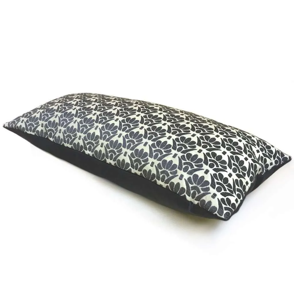 Designer Dark Gray Cream Floral Motif Pillow Cover