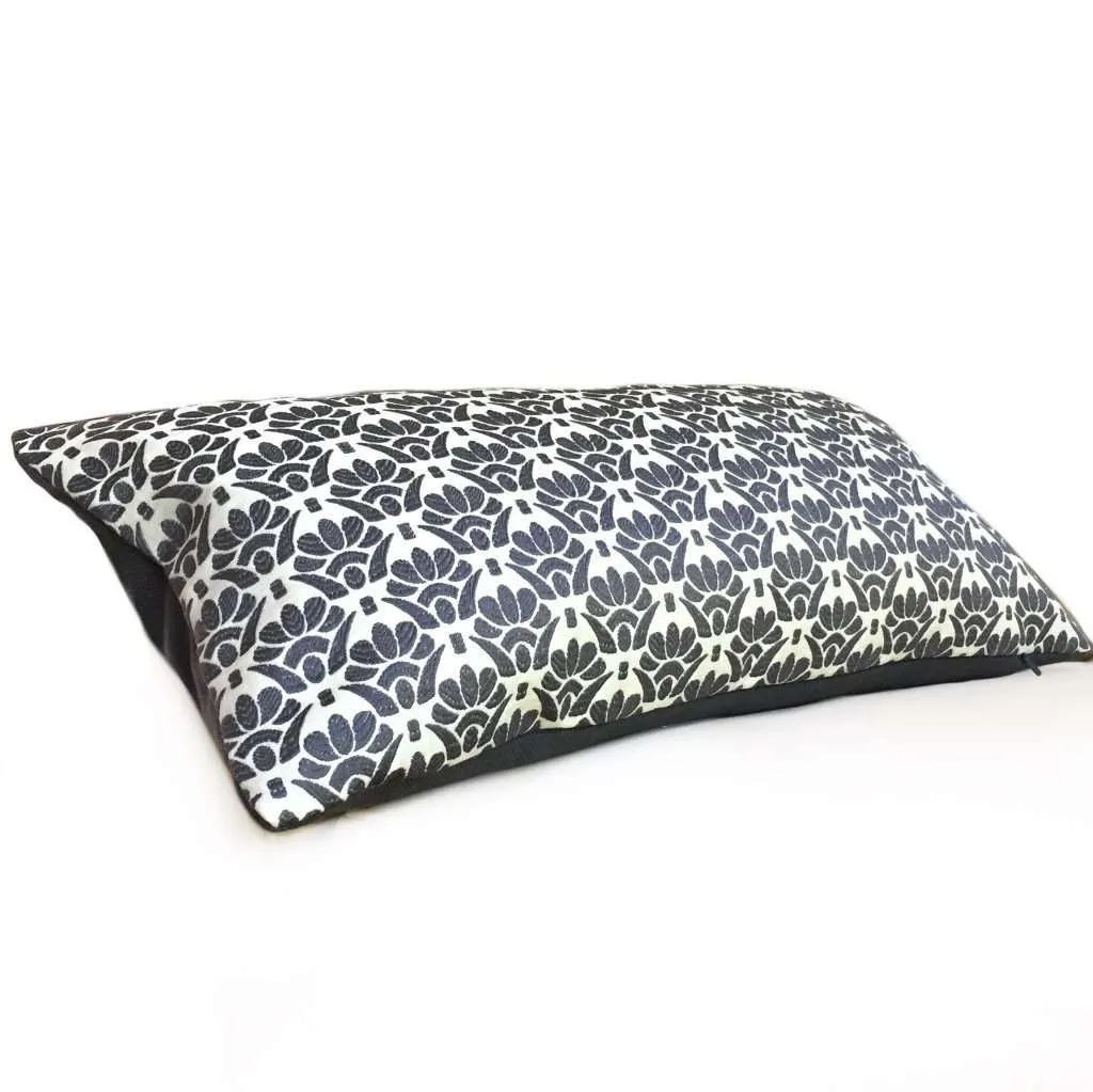 Designer Dark Gray Cream Floral Motif Pillow Cover