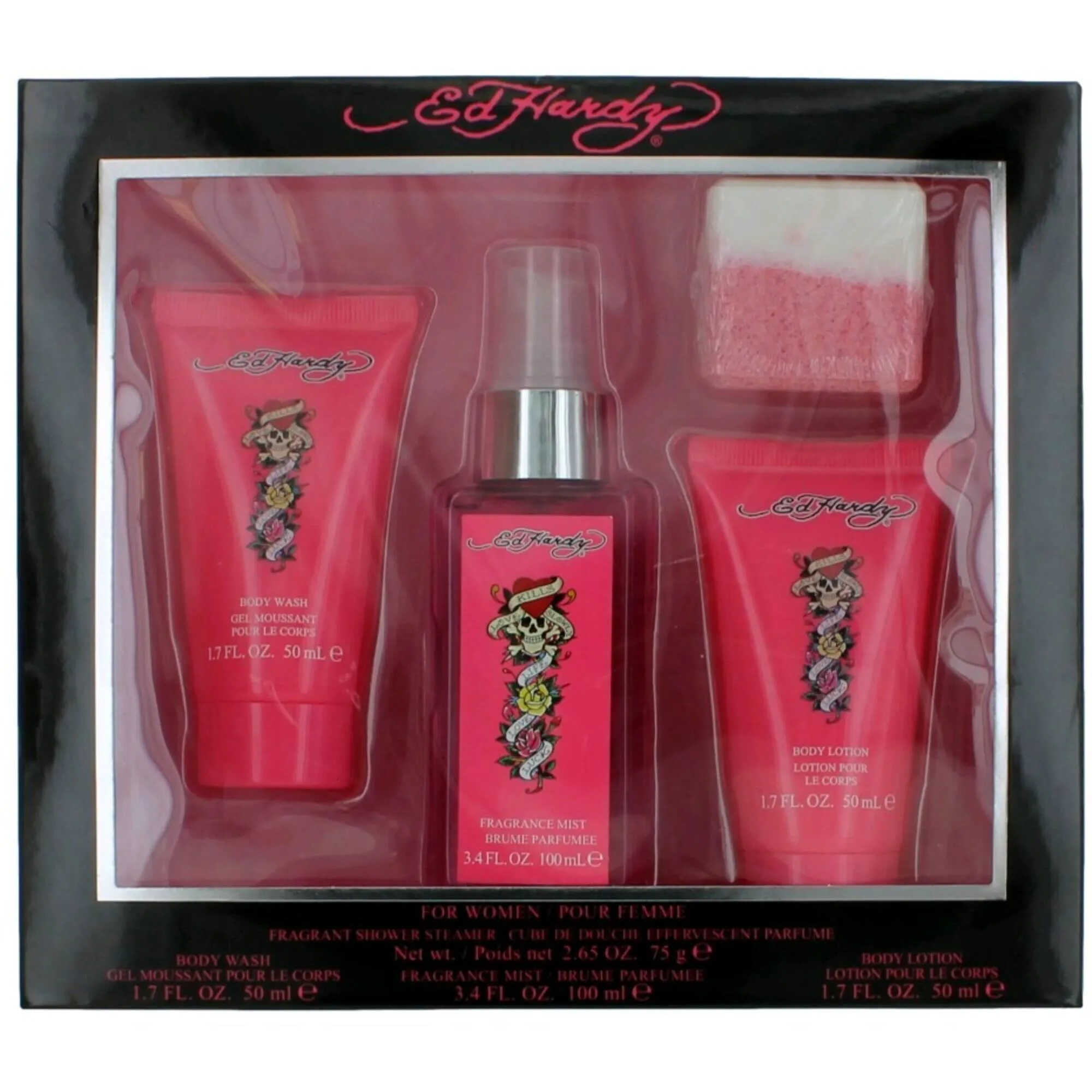 Ed Hardy Women's Bath and Body Gift Set with Steamer - Christian Audigier, 4 Piece