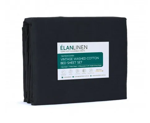 Elan Linen 100% Egyptian Cotton Vintage Washed 500TC Sheets Set - Charcoal