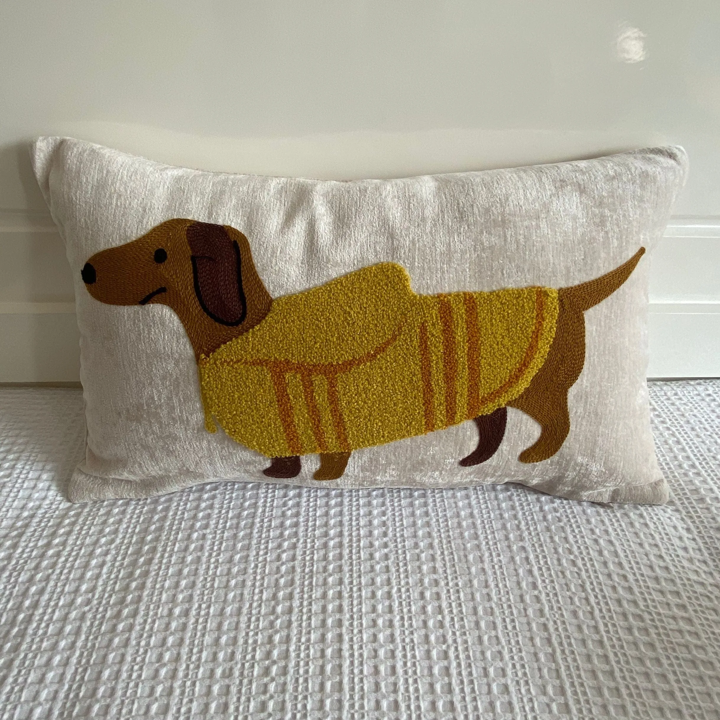 Embroidered Dachshund Pillow