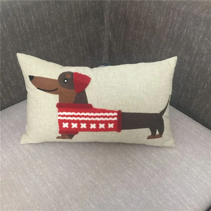 Embroidered Dachshund Pillow