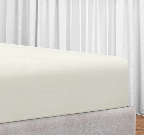 Emperor Fitted Sheet -100% Organic Cotton 1 Fitted Sheet Fits Mattress Perfectly 14''- 16" Deep Mattress-| 400 Thread Count Sateen Weave GOTS Certified- Ivory Solid