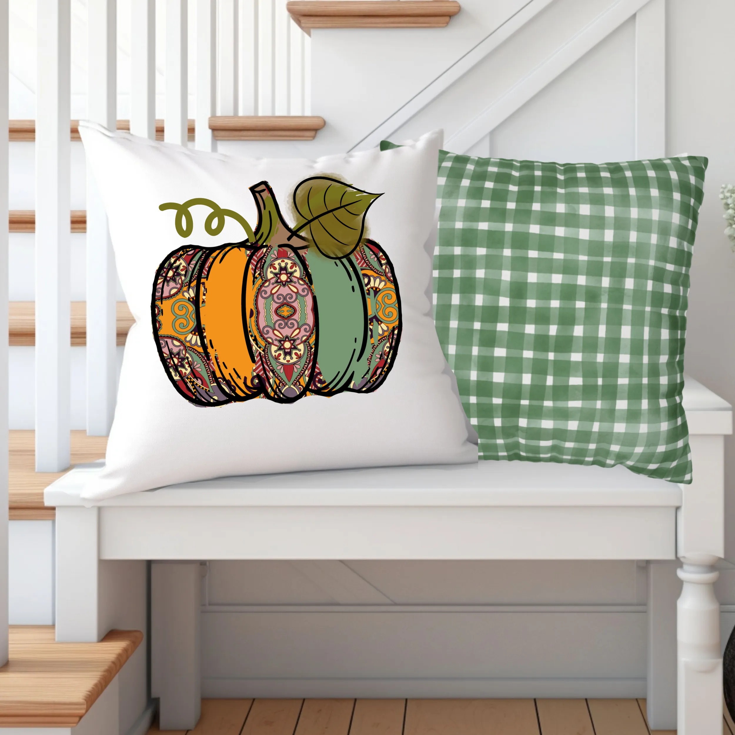 Fall Pillow Covers, White Square covers, Pumpkin Pillowcase Set, Watercolor Designs, Autumn Pillow Covers