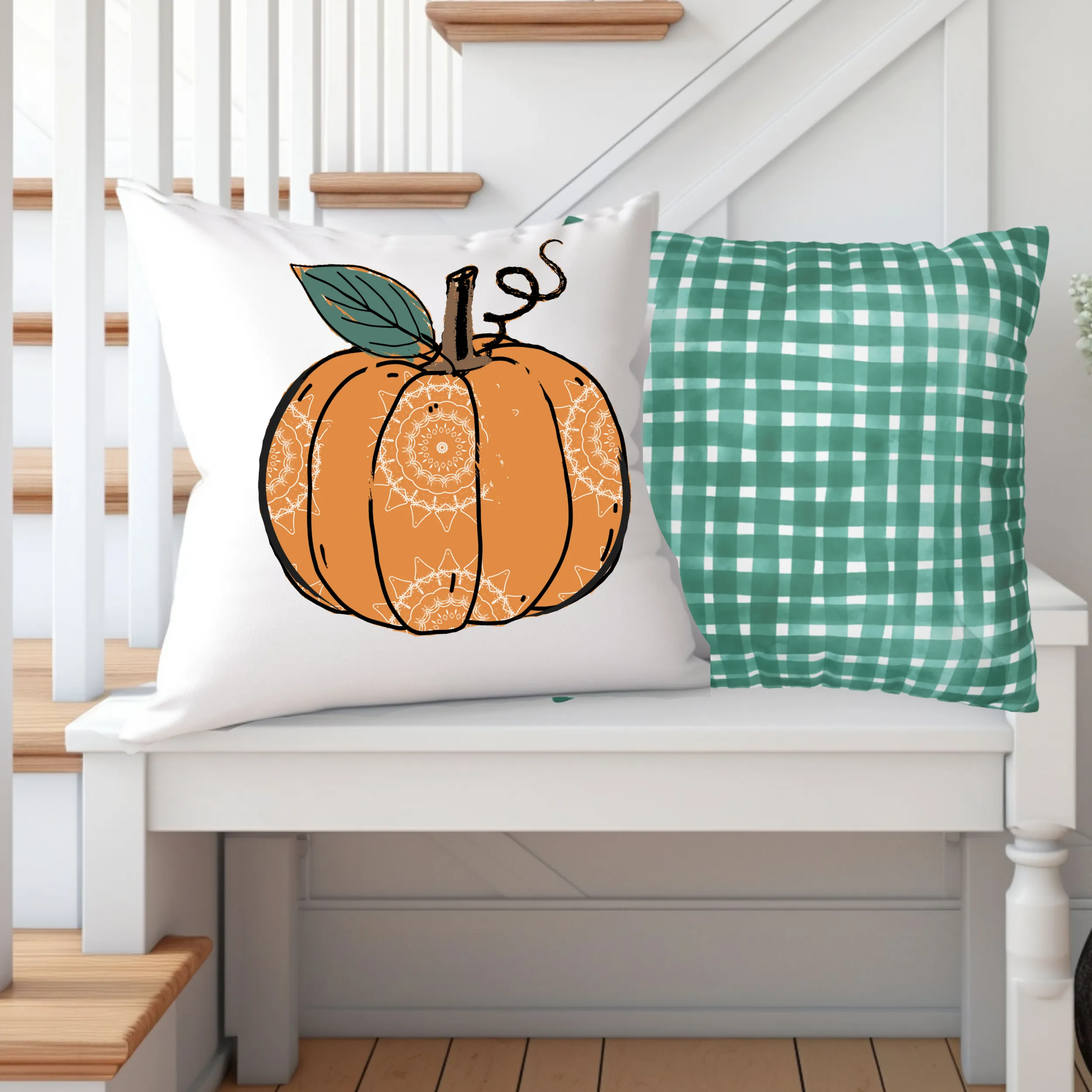 Fall Pillow Covers, White Square covers, Pumpkin Pillowcase Set, Watercolor Designs, Autumn Pillow Covers