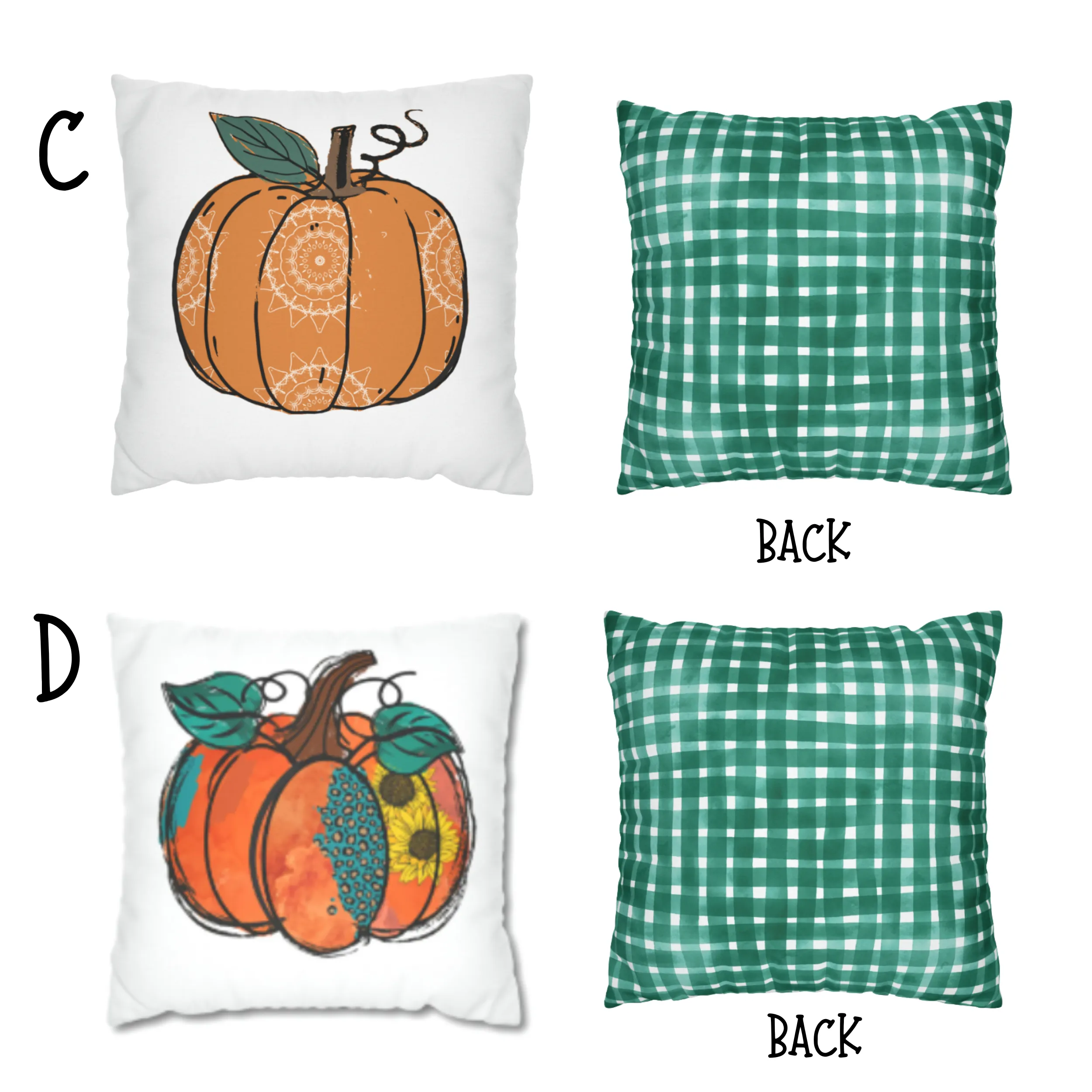 Fall Pillow Covers, White Square covers, Pumpkin Pillowcase Set, Watercolor Designs, Autumn Pillow Covers