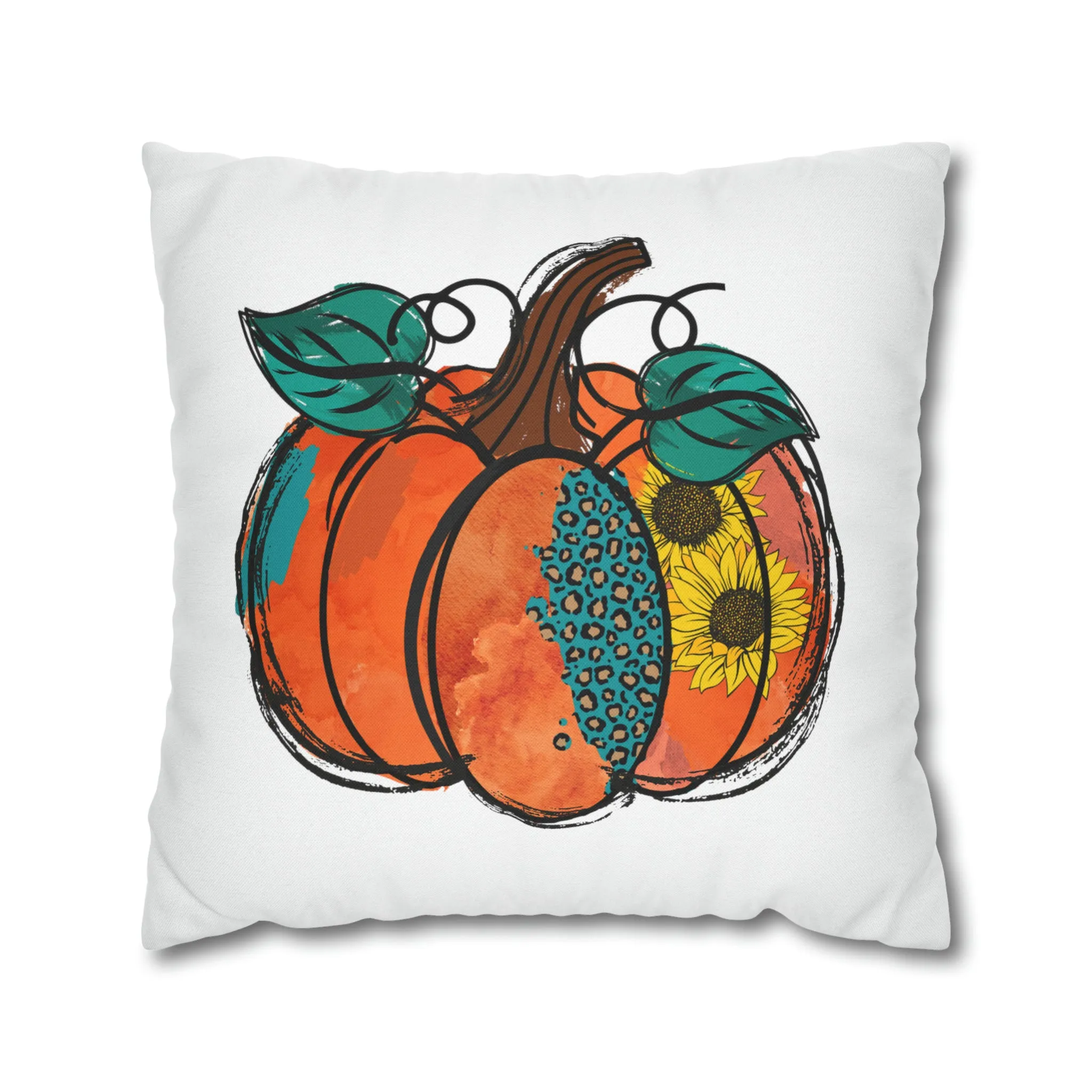 Fall Pillow Covers, White Square covers, Pumpkin Pillowcase Set, Watercolor Designs, Autumn Pillow Covers