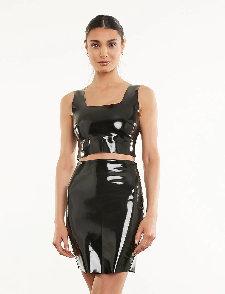 Faux Patent Leather Mini Skirt in Black