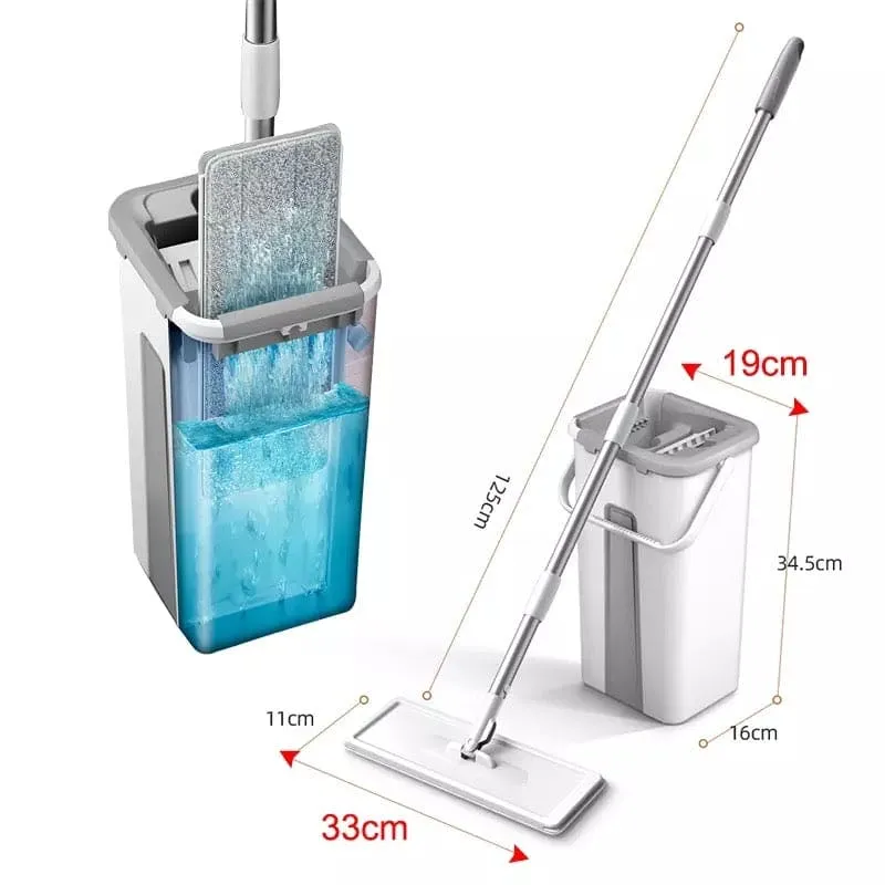 Flat Magic Easy Cleaning Mop, Floors Squeeze Flat Mop, Kitchen Floor Cleaning Tool, Flat Squeeze Mop and Bucket, Hand-Free Wringing Floor Cleaning Mop, Wet or Dry Usage Magic Automatic Spin Self Cleaner