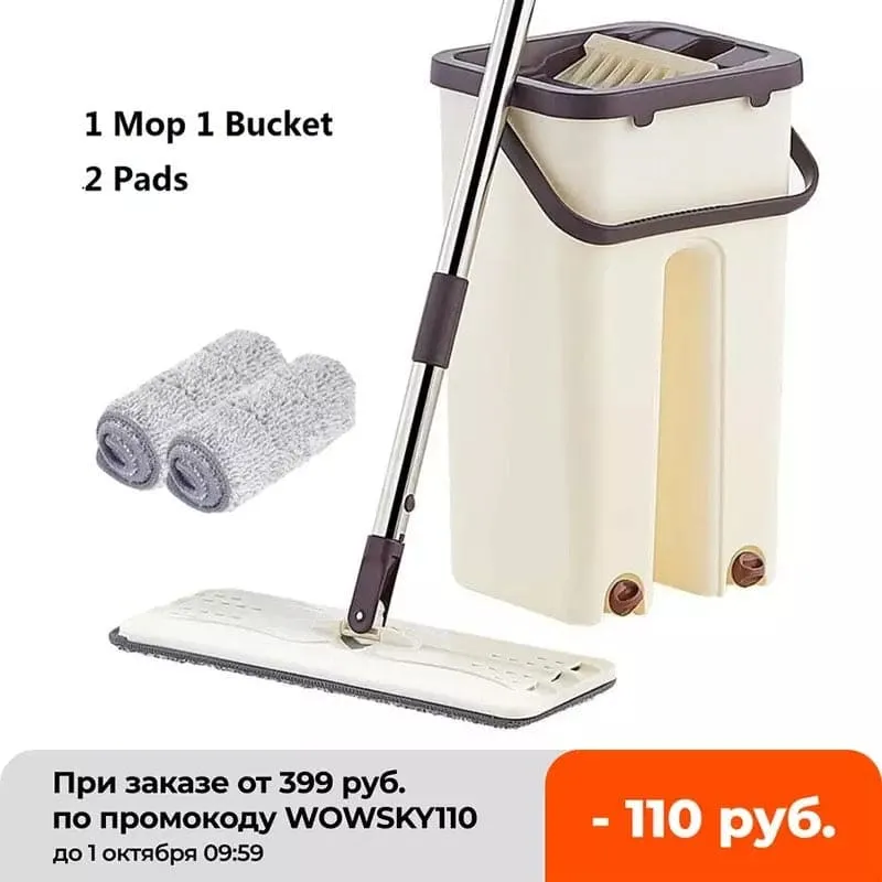 Flat Magic Easy Cleaning Mop, Floors Squeeze Flat Mop, Kitchen Floor Cleaning Tool, Flat Squeeze Mop and Bucket, Hand-Free Wringing Floor Cleaning Mop, Wet or Dry Usage Magic Automatic Spin Self Cleaner