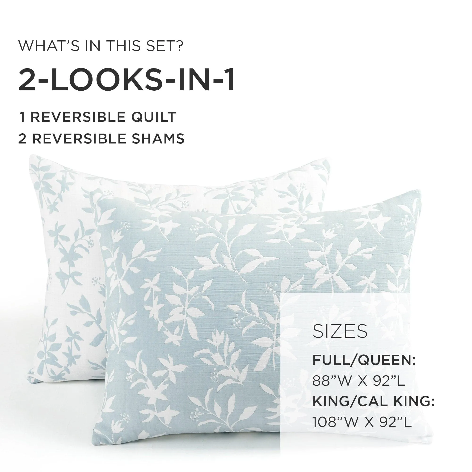 Floral Jacquard Reversible Soft Matelassé 3 Piece Quilt Set