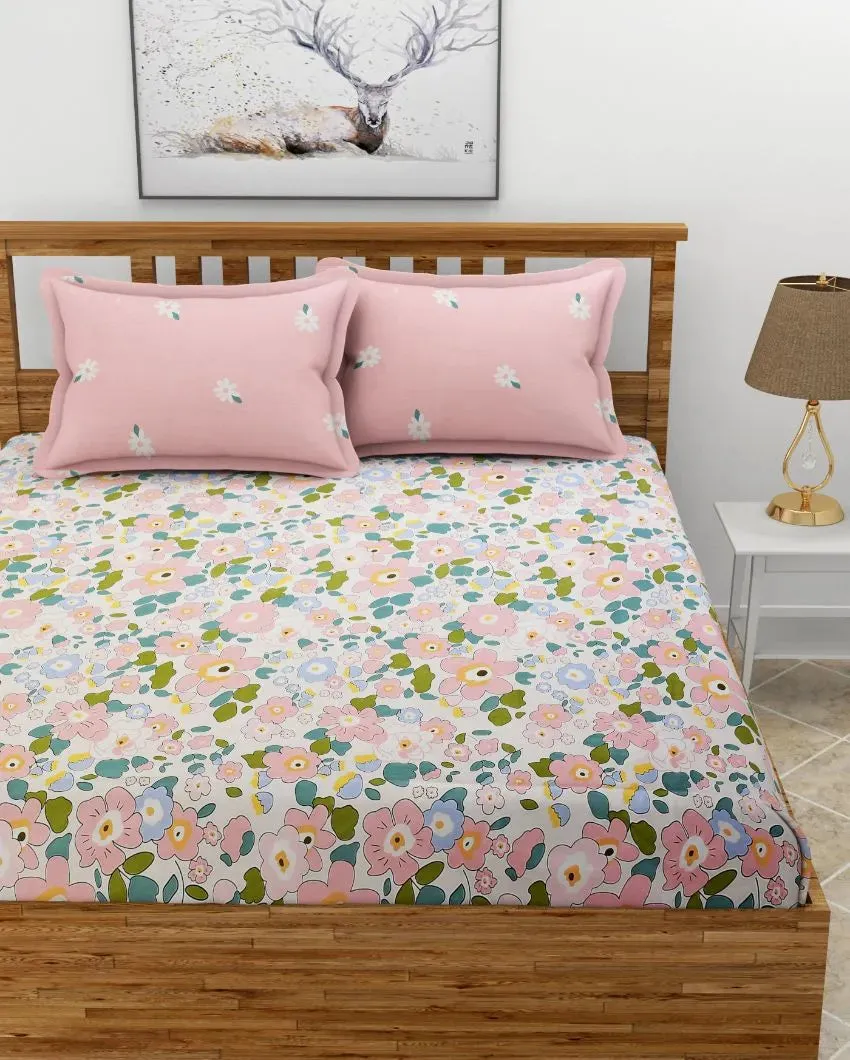 Floral Pink Premium Glace Cotton Bedding Set | King Size | 108 x 108 inches