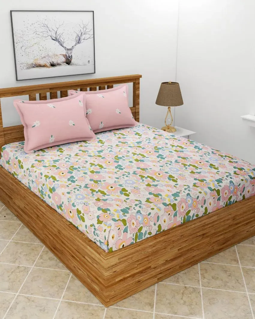 Floral Pink Premium Glace Cotton Bedding Set | King Size | 108 x 108 inches