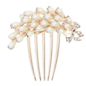 Flower with Ribbon Glass Pearl French Twist Up-do Comb with Rhinestones