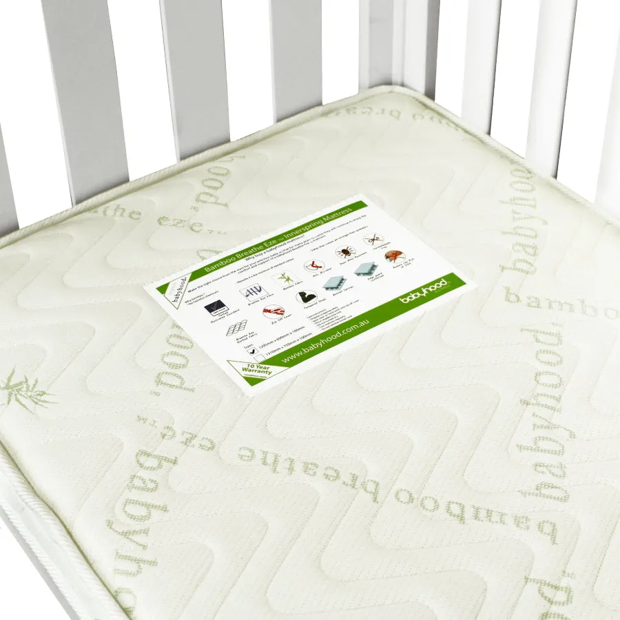 [FOC Assembly] (1 yr warranty) Babyhood Classic Curve Cot 4 In 1 White   Bamboo Innerspring - (Bundle Pack)