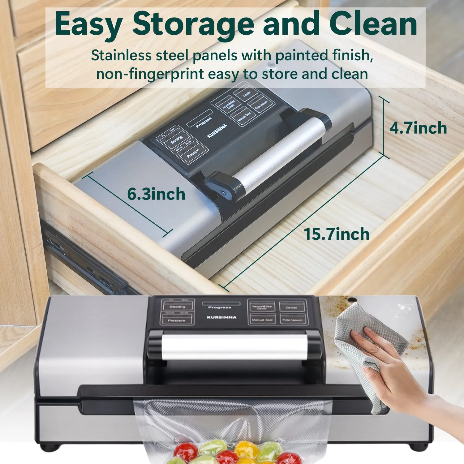 Food Sealer Vacuum Sealer Machine with Cutter, Bag Rolls| Kursinna