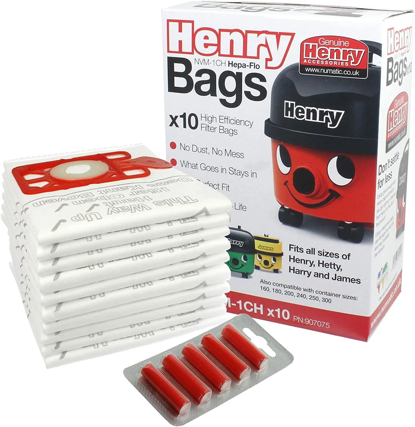 Genuine Henry Dust Bags NVM-1CH Numatic Pack 10   5 Freshener Sticks 604015 /907075