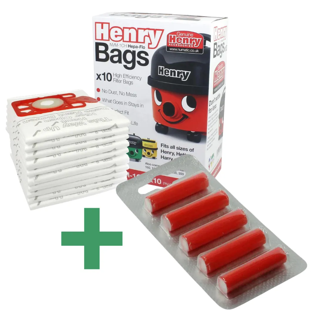 Genuine Henry Dust Bags NVM-1CH Numatic Pack 10   5 Freshener Sticks 604015 /907075