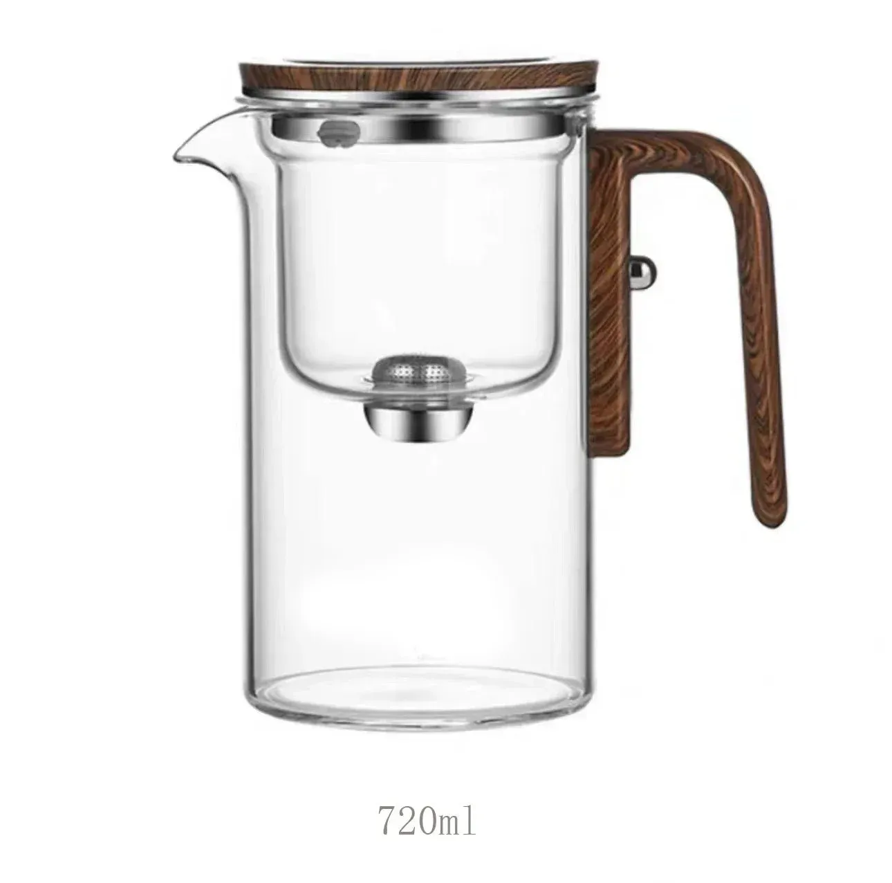 Glass Teapot with Magnetic One-Click Filter – Wooden Handle Design for Seamless Tea Brewing and Perfect Infusions